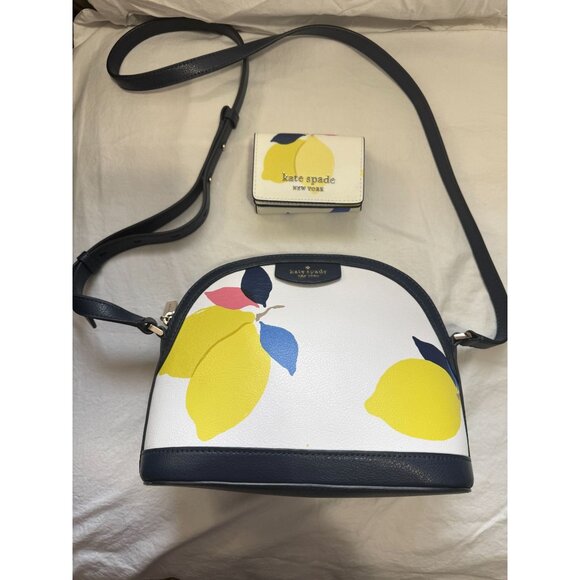Kate‎ Spade TWOFER Lemon Print Dome Crossbody AND Matching Compact Wallet - Picture 1 of 15